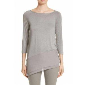 St. John Silk Georgette Jersey & Silk Asymmetrical Blouse